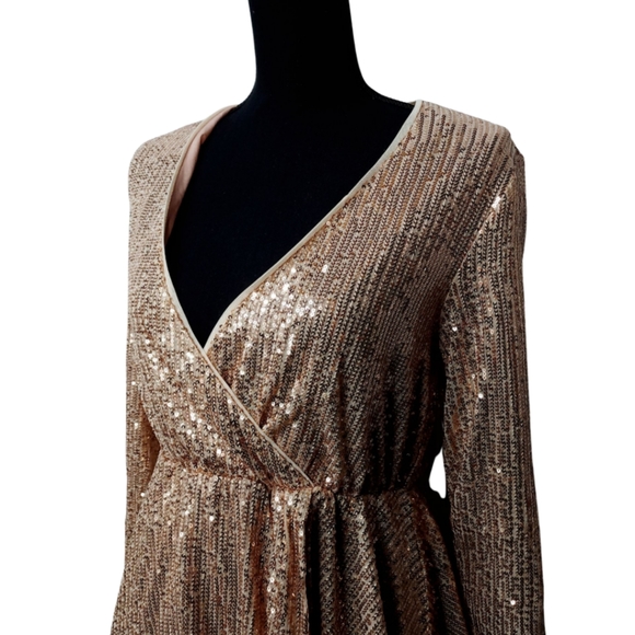 NWT Collective The Label Exclusive wrap sequin mini dress in rose gold sz 6p - Picture 7 of 13